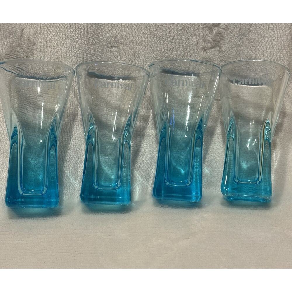 Carnival Cruise Line Shot Glass Blue Etched Barware Shot Of The Day Set Of 4